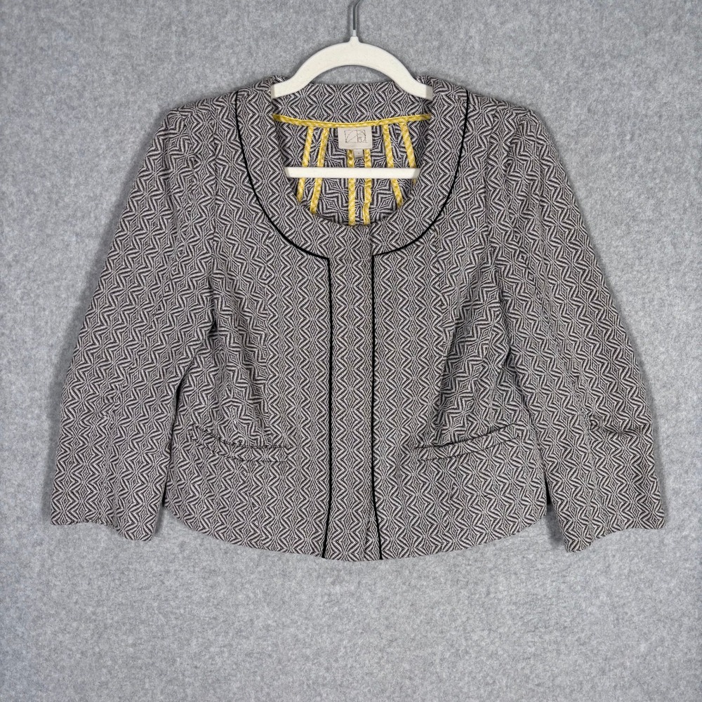 Anthropologie Coquille Cropped Blazer Jacket 2 Black White Geometric Old Money